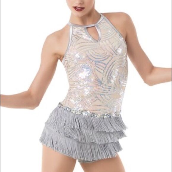 Weissman dance costume BIG GIRLS DONT CRY
Silver sequins flapper fringe child LC - Picture 1 of 12